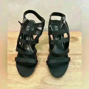 Lauren Ralph Lauren Black Tracie Strappy High Heels w/ Side Zipper Womens Size 9